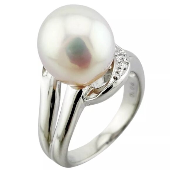 TASAKI Ring US 7 EU54 Pt900Platinum Pearl diamond 0.06ct - Picture 1 of 8